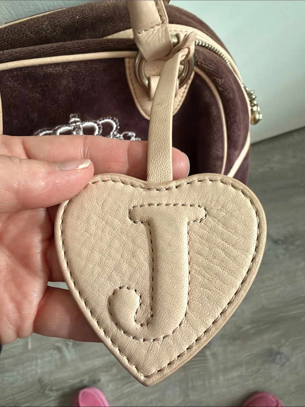 Juicy Couture Q of Couture Suede Satchel & Pencil Case in brown and Blush